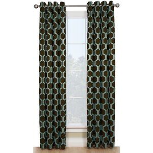 Lush Decor Geometric Honeycomb Curtains, Brown and Teal Blue, Set of 2